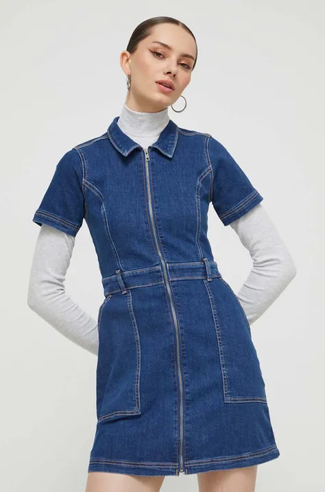 Hollister Co. sukienka jeansowa kolor niebieski mini rozkloszowana