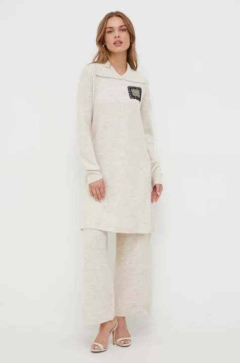 Šaty s prímesou vlny Liu Jo béžová farba, mini, oversize