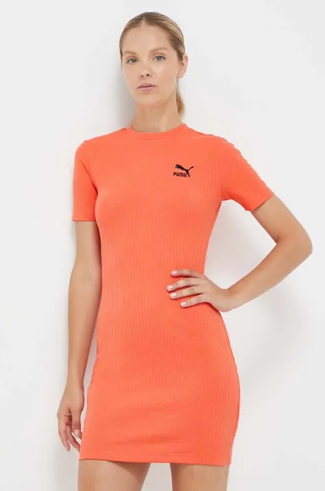 Puma sukienka kolor pomarańczowy mini dopasowana