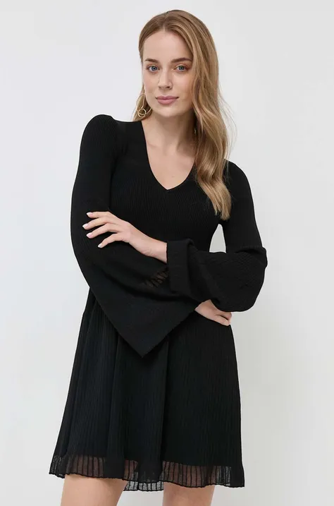 Twinset sukienka z domieszką lnu kolor czarny mini rozkloszowana