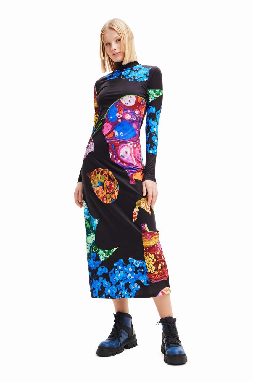 Desigual rochie culoarea negru, midi, evazati