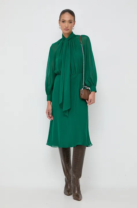Luisa Spagnoli sukienka jedwabna kolor zielony midi rozkloszowana
