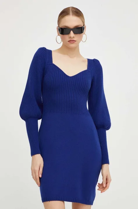 Вовняна сукня Luisa Spagnoli колір синій mini облягаюча