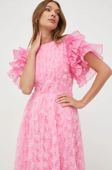 Šaty s příměsí hedvábí Custommade růžová barva, midi