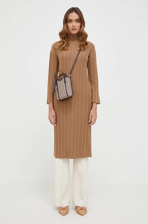 Max Mara Leisure sukienka wełniana kolor brązowy mini prosta