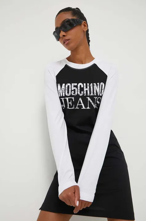 Bombažna obleka Moschino Jeans bela barva