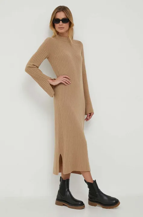 Вовняна сукня United Colors of Benetton колір коричневий midi пряма