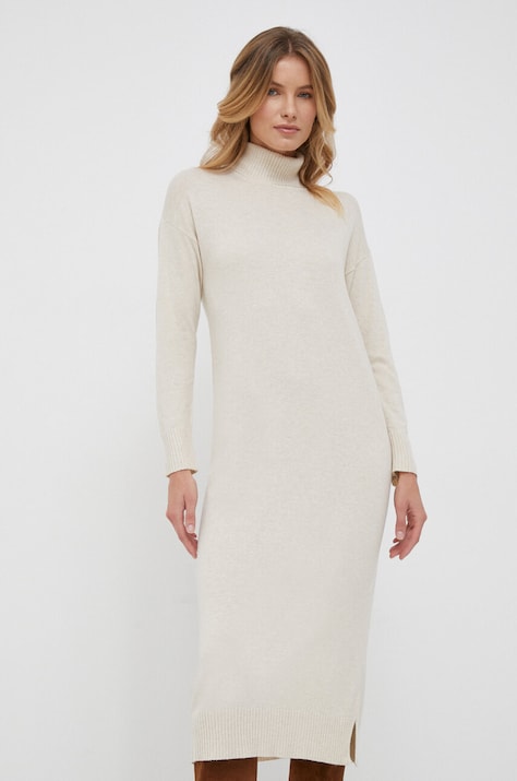 Haljina s dodatkom svile United Colors of Benetton boja: bež, mini, ravna