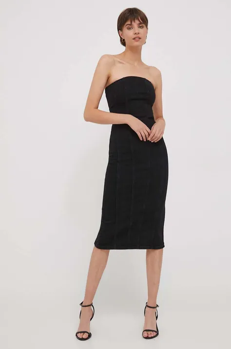 Sisley sukienka jeansowa kolor czarny mini dopasowana