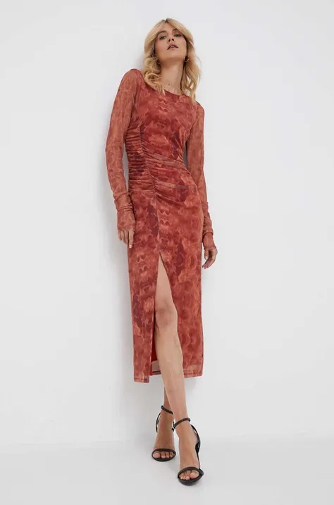 Платье Sisley цвет оранжевый midi облегающее