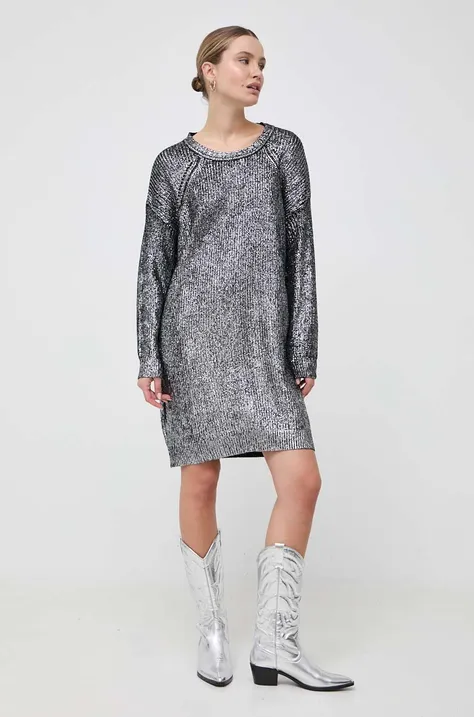 Платье с примесью шерсти Pinko цвет серебрянный mini oversize