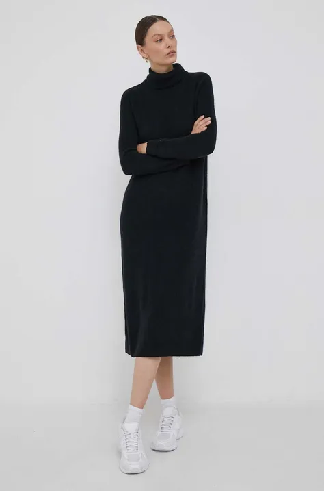 Vlnené šaty Tommy Hilfiger čierna farba,midi,oversize,WW0WW39925