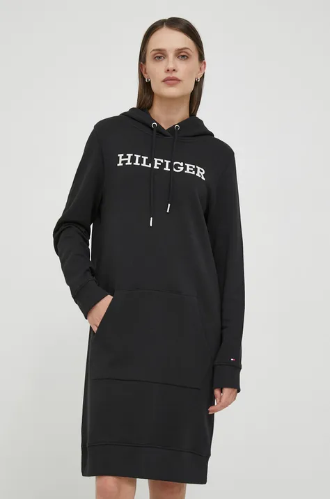 Pamučna haljina Tommy Hilfiger boja: crna, mini, oversize