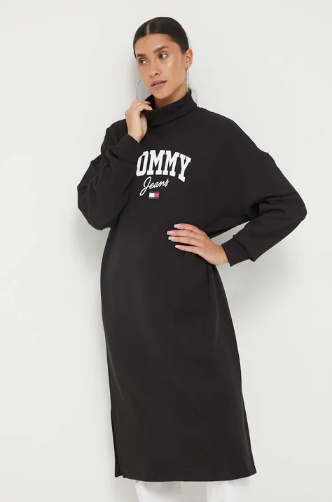 Pamučna haljina Tommy Jeans boja: crna, mini, oversize