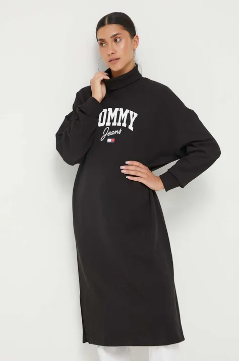 Bavlněné šaty Tommy Jeans černá barva, mini, oversize