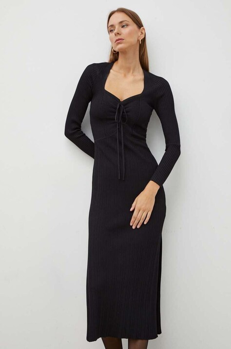 BA&SH rochie culoarea negru, midi, mulată