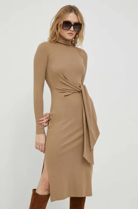 Šaty Lauren Ralph Lauren béžová farba, midi, rovný strih