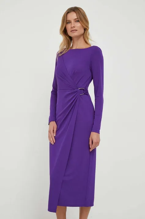 Сукня Lauren Ralph Lauren колір фіолетовий midi облягаюча