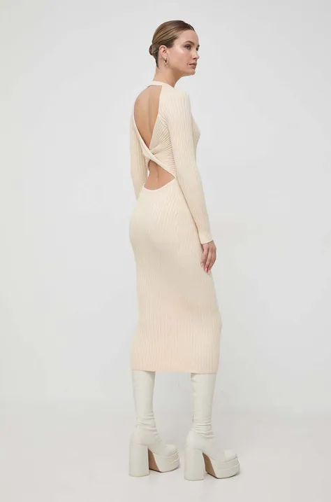 Сукня Bardot колір бежевий midi облягаюча