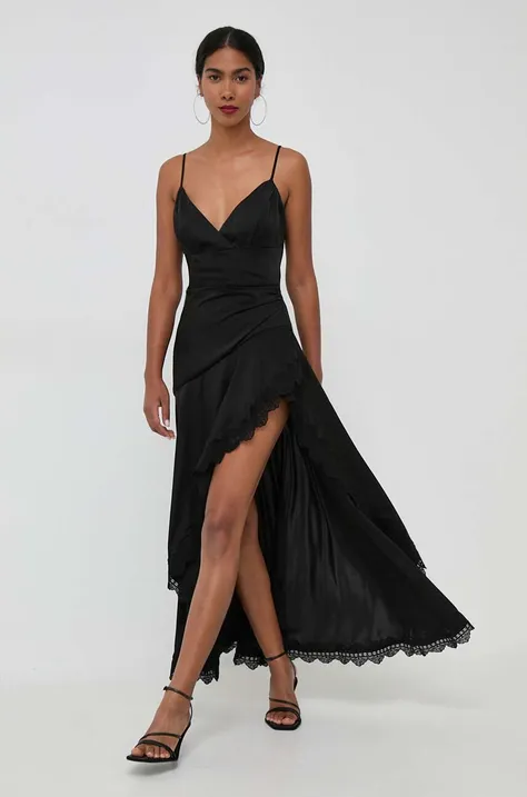 Bardot sukienka kolor czarny mini rozkloszowana