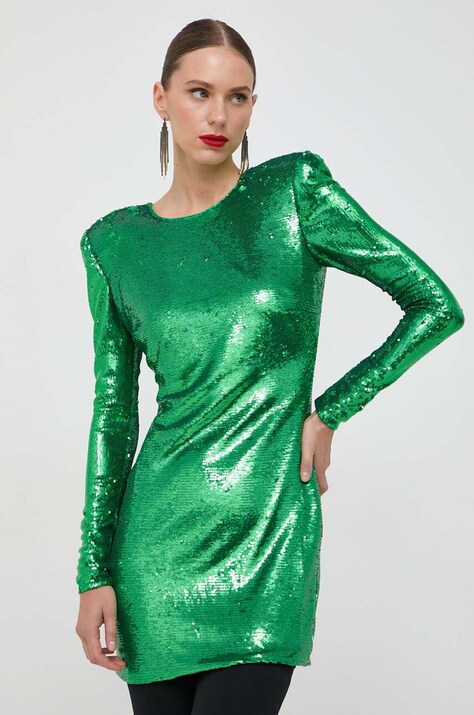 Bardot rochie culoarea verde, mini, mulată