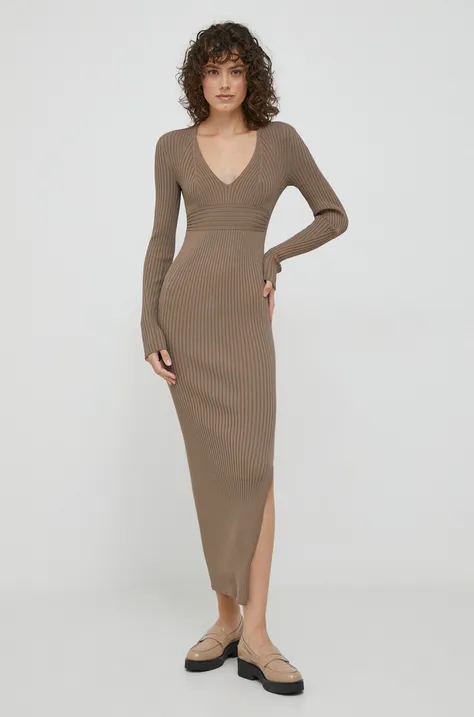 Calvin Klein sukienka kolor brązowy maxi dopasowana