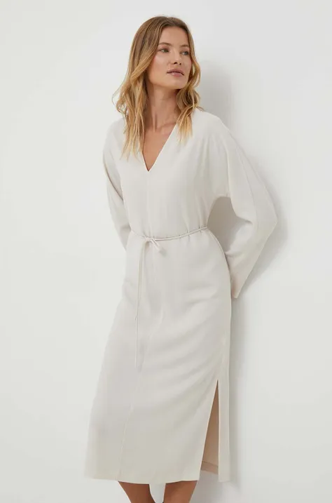 Šaty Calvin Klein béžová farba, midi, oversize