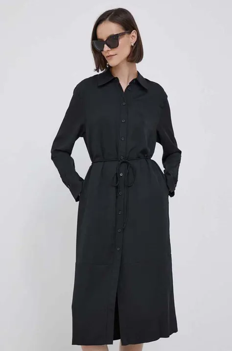 Calvin Klein sukienka kolor czarny midi rozkloszowana