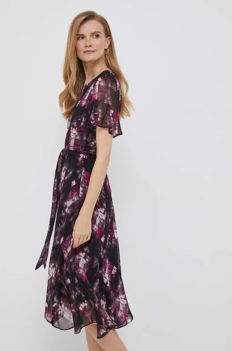 Dkny sukienka kolor fioletowy midi rozkloszowana