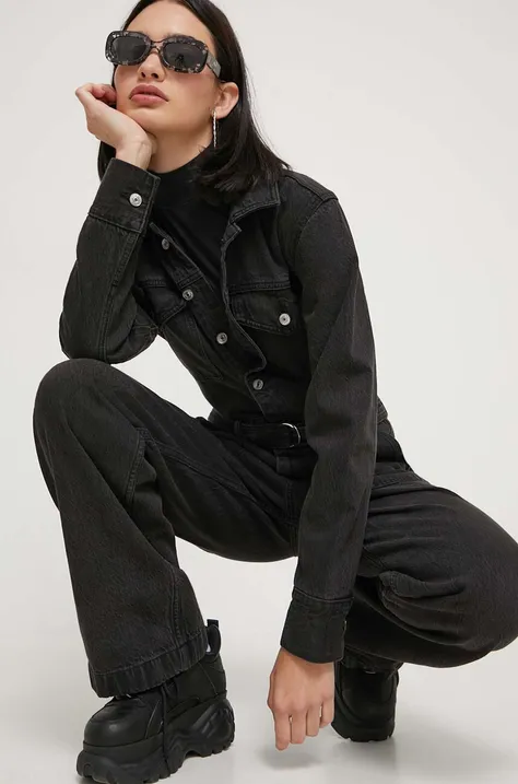 Abercrombie & Fitch kombinezon jeansowy kolor czarny