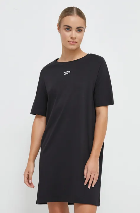 Bavlnené šaty Reebok čierna farba, mini, rovný strih