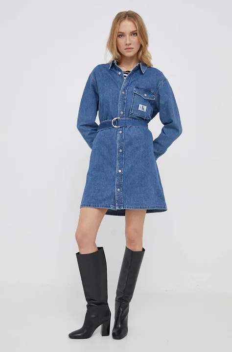 Rifľové šaty Calvin Klein Jeans mini, oversize