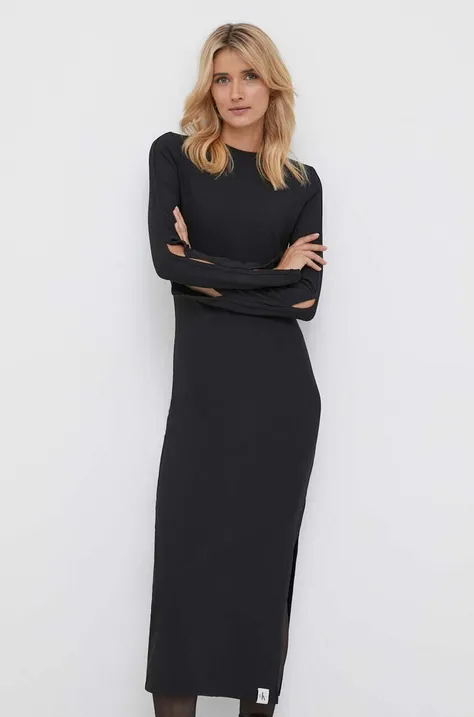 Calvin Klein Jeans sukienka kolor czarny midi dopasowana