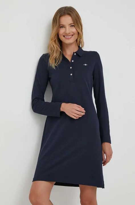 Bavlnené šaty Gant tmavomodrá farba, mini, rovný strih