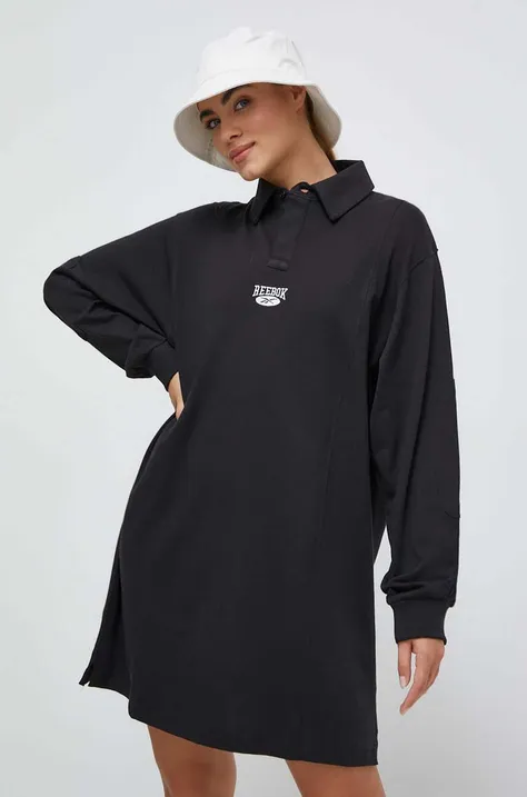 Pamučna haljina Reebok Classic boja: crna, mini, oversize