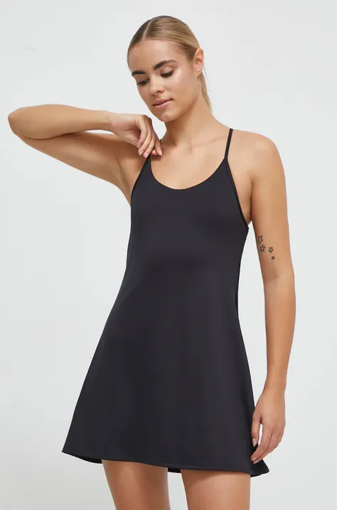Športové šaty Reebok LUX COLLECTION čierna farba, mini, áčkový strih