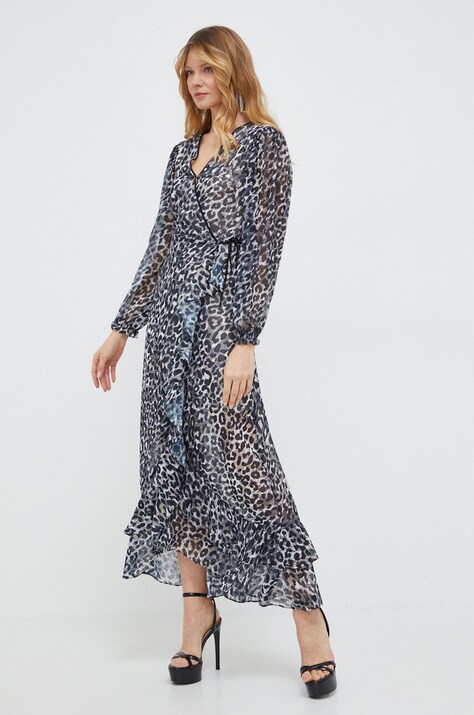 Сукня Guess колір сірий maxi розкльошена