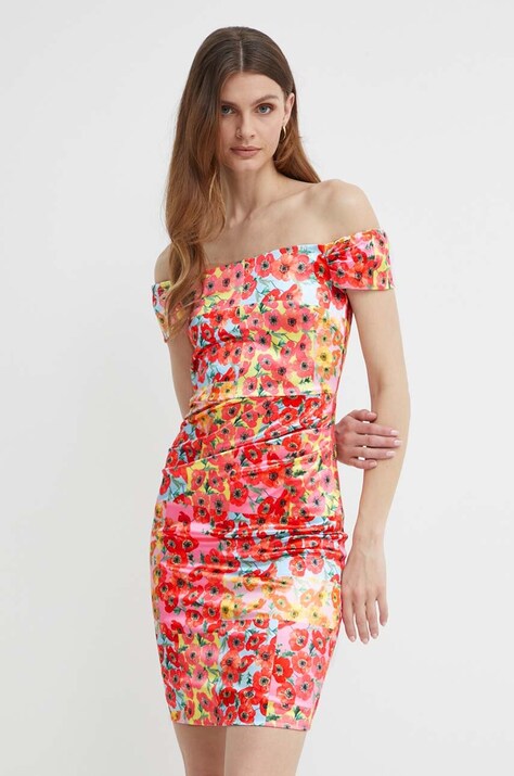 Guess rochie culoarea portocaliu, mini, mulată