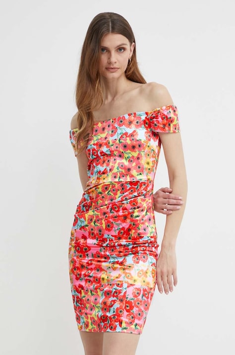 Guess rochie culoarea portocaliu, mini, mulată