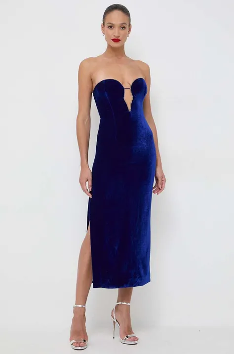 Сукня Bardot колір синій midi облягаюча