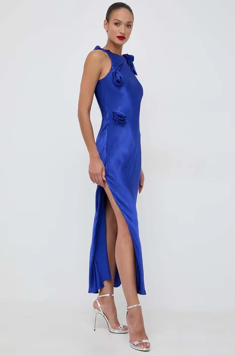 Bardot sukienka kolor niebieski maxi dopasowana