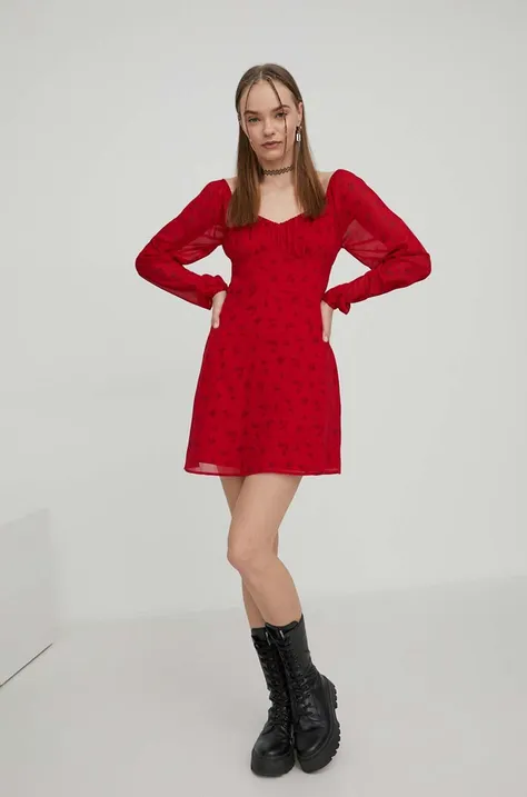 Šaty Hollister Co. červená farba, mini, áčkový strih