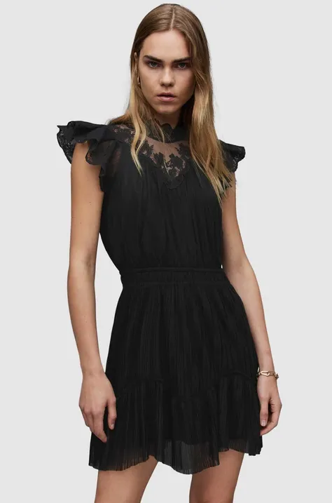 Šaty AllSaints Azura čierna farba, mini, áčkový strih