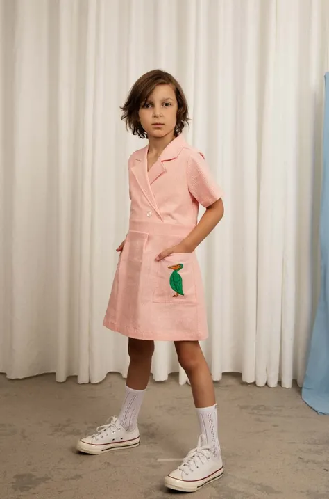 Хлопковое детское платье Mini Rodini цвет розовый mini расклешённое