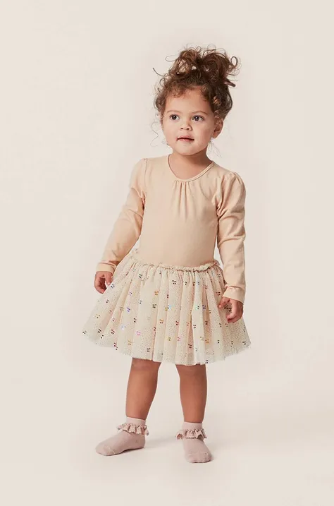 Dječja haljina Konges Sløjd boja: bež, mini, širi se prema dolje