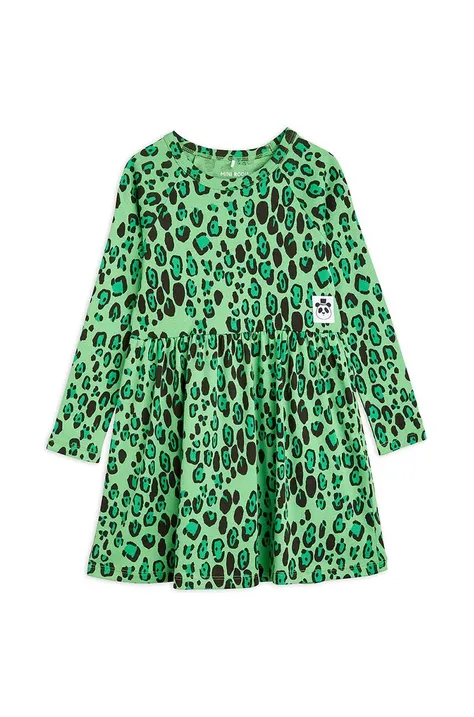 Dječja pamučna haljina Mini Rodini boja: zelena, mini, širi se prema dolje