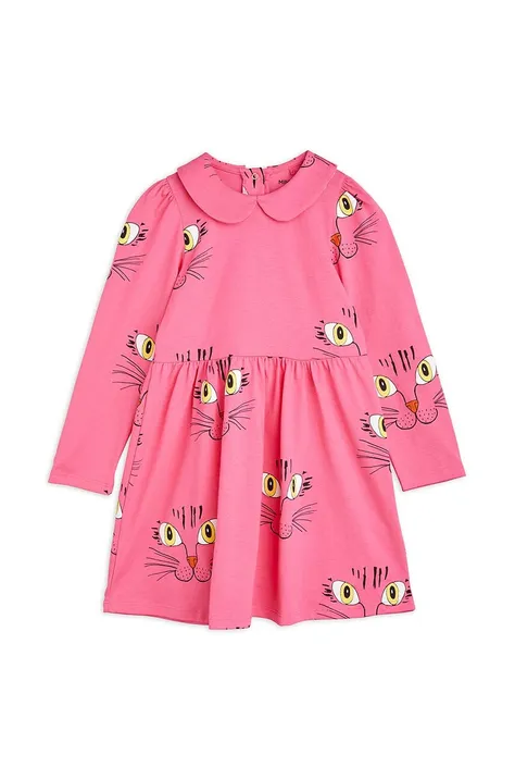 Dievčenské bavlnené šaty Mini Rodini ružová farba, mini, áčkový strih