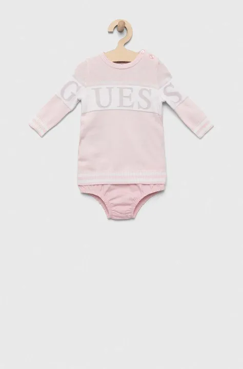 Haljina za bebe Guess boja: ružičasta, mini, ravna