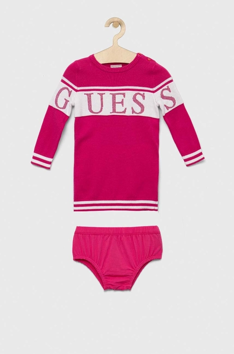 Haljina za bebe Guess boja: ružičasta, mini, ravna