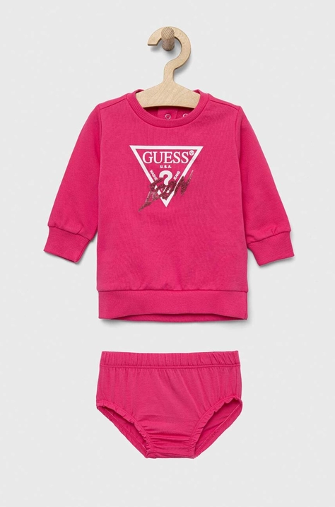 Детское хлопковое платье Guess цвет розовый mini прямое